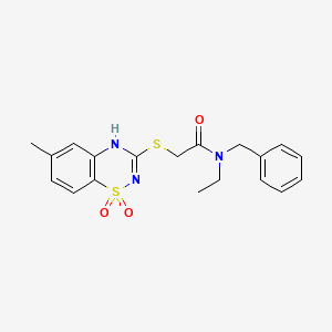 molecular formula C19H21N3O3S2 B2505178 N-benzyl-N-ethyl-2-[(6-methyl-1,1-dioxido-4H-1,2,4-benzothiadiazin-3-yl)thio]acetamide CAS No. 896707-52-1
