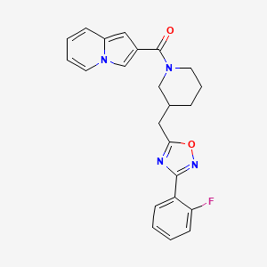 molecular formula C23H21FN4O2 B2505184 (3-((3-(2-Fluorophenyl)-1,2,4-oxadiazol-5-yl)methyl)piperidin-1-yl)(indolizin-2-yl)methanone CAS No. 1706232-59-8