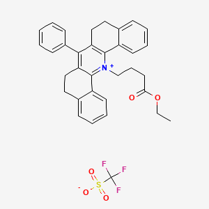 molecular formula C34H32F3NO5S B2505205 Dibenz[c,h]acridinium, 14-(4-ethoxy-4-oxobutyl)-5,6,8,9-tetrahydro-7-phenyl-, 1,1,1-trifluoromethanesulfonate (1:1) CAS No. 457602-08-3