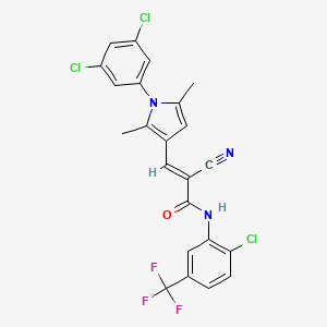 molecular formula C23H15Cl3F3N3O B2505210 (E)-N-[2-chloro-5-(trifluoromethyl)phenyl]-2-cyano-3-[1-(3,5-dichlorophenyl)-2,5-dimethylpyrrol-3-yl]prop-2-enamide CAS No. 676604-91-4