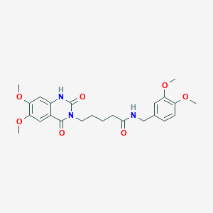 molecular formula C24H29N3O7 B2505226 5-(6,7-dimethoxy-2,4-dioxo-1,2-dihydroquinazolin-3(4H)-yl)-N-(3,4-dimethoxybenzyl)pentanamide CAS No. 1242996-17-3