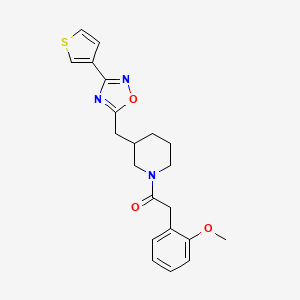 molecular formula C21H23N3O3S B2505255 2-(2-Methoxyphenyl)-1-(3-((3-(thiophen-3-yl)-1,2,4-oxadiazol-5-yl)methyl)piperidin-1-yl)ethanone CAS No. 1705893-19-1