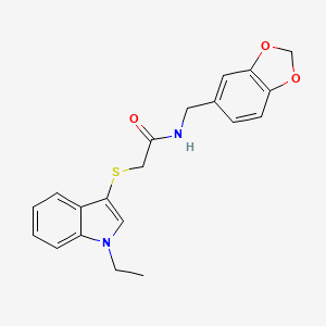 molecular formula C20H20N2O3S B2505266 N-(1,3-benzodioxol-5-ylmethyl)-2-(1-ethylindol-3-yl)sulfanylacetamide CAS No. 851412-04-9