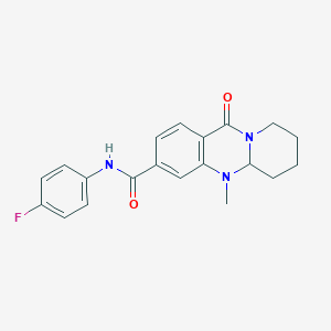 molecular formula C20H20FN3O2 B2505275 N-(4-氟苯基)-5-甲基-11-氧代-5,6,7,8,9,11-六氢-5aH-吡啶并[2,1-b]喹唑啉-3-甲酰胺 CAS No. 1574583-79-1