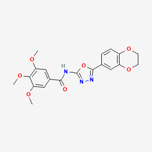 molecular formula C20H19N3O7 B2505293 N-(5-(2,3-dihydrobenzo[b][1,4]dioxin-6-yl)-1,3,4-oxadiazol-2-yl)-3,4,5-trimethoxybenzamide CAS No. 862808-29-5