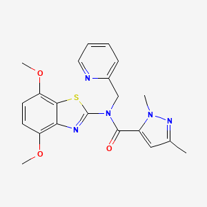 molecular formula C21H21N5O3S B2505299 N-(4,7-dimethoxybenzo[d]thiazol-2-yl)-1,3-dimethyl-N-(pyridin-2-ylmethyl)-1H-pyrazole-5-carboxamide CAS No. 1014090-44-8