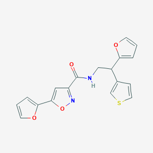 molecular formula C18H14N2O4S B2505301 5-(furan-2-yl)-N-[2-(furan-2-yl)-2-(thiophen-3-yl)ethyl]-1,2-oxazole-3-carboxamide CAS No. 2097937-14-7