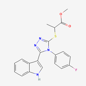 molecular formula C20H17FN4O2S B2505306 methyl 2-((4-(4-fluorophenyl)-5-(1H-indol-3-yl)-4H-1,2,4-triazol-3-yl)thio)propanoate CAS No. 852167-74-9