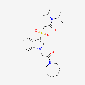 molecular formula C24H35N3O4S B2505310 2-((1-(2-(azepan-1-yl)-2-oxoethyl)-1H-indol-3-yl)sulfonyl)-N,N-diisopropylacetamide CAS No. 878058-85-6