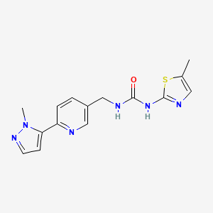 molecular formula C15H16N6OS B2505335 1-((6-(1-methyl-1H-pyrazol-5-yl)pyridin-3-yl)methyl)-3-(5-methylthiazol-2-yl)urea CAS No. 2034569-67-8