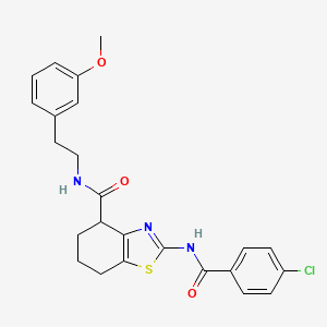 molecular formula C24H24ClN3O3S B2505353 2-(4-氯苯甲酰胺)-N-(3-甲氧基苯乙基)-4,5,6,7-四氢苯并[d]噻唑-4-甲酰胺 CAS No. 955751-18-5