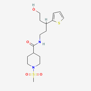 molecular formula C16H26N2O4S2 B2505386 N-(5-hydroxy-3-(thiophen-2-yl)pentyl)-1-(methylsulfonyl)piperidine-4-carboxamide CAS No. 2034480-66-3