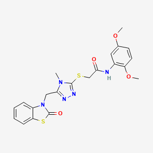 molecular formula C21H21N5O4S2 B2505390 N-(2,5-dimethoxyphenyl)-2-((4-methyl-5-((2-oxobenzo[d]thiazol-3(2H)-yl)methyl)-4H-1,2,4-triazol-3-yl)thio)acetamide CAS No. 847400-44-6