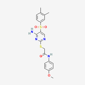 molecular formula C21H22N4O4S2 B2505404 2-[4-amino-5-(3,4-dimethylphenyl)sulfonylpyrimidin-2-yl]sulfanyl-N-(4-methoxyphenyl)acetamide CAS No. 872199-88-7
