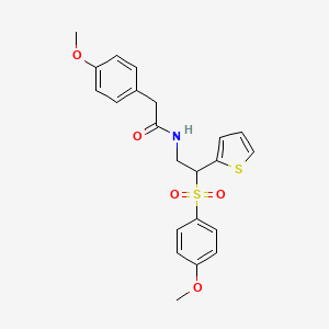 molecular formula C22H23NO5S2 B2505409 2-(4-methoxyphenyl)-N-(2-((4-methoxyphenyl)sulfonyl)-2-(thiophen-2-yl)ethyl)acetamide CAS No. 946297-41-2
