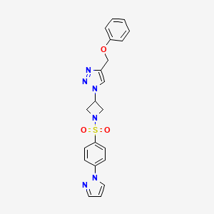 molecular formula C21H20N6O3S B2505413 1-(1-((4-(1H-吡唑-1-基)苯基)磺酰)氮杂环丁-3-基)-4-(苯氧基甲基)-1H-1,2,3-三唑 CAS No. 2034406-82-9
