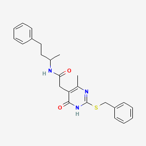 B2505428 2-(2-(benzylthio)-4-methyl-6-oxo-1,6-dihydropyrimidin-5-yl)-N-(4-phenylbutan-2-yl)acetamide CAS No. 1105214-51-4