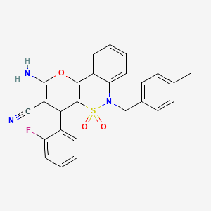molecular formula C26H20FN3O3S B2505446 2-Amino-4-(2-fluorophenyl)-6-(4-methylbenzyl)-4,6-dihydropyrano[3,2-c][2,1]benzothiazine-3-carbonitrile 5,5-dioxide CAS No. 893296-37-2