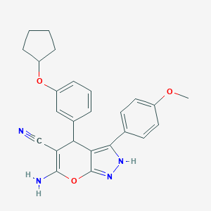 molecular formula C25H24N4O3 B250545 6-Amino-4-[3-(cyclopentyloxy)phenyl]-3-(4-methoxyphenyl)-2,4-dihydropyrano[2,3-c]pyrazole-5-carbonitrile 