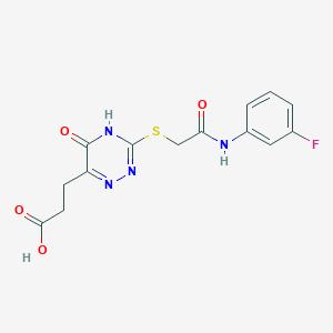 molecular formula C14H13FN4O4S B2505458 3-[3-({2-[(3-Fluorophenyl)amino]-2-oxoethyl}sulfanyl)-5-hydroxy-1,2,4-triazin-6-yl]propanoic acid CAS No. 881433-18-7