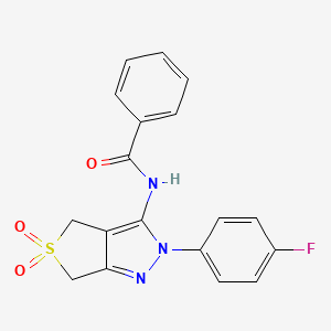 molecular formula C18H14FN3O3S B2505463 N-[2-(4-氟苯基)-5,5-二氧代-4,6-二氢噻吩并[3,4-c]吡唑-3-基]苯甲酰胺 CAS No. 681266-90-0