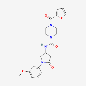 molecular formula C21H24N4O5 B2505473 4-(furan-2-carbonyl)-N-(1-(3-methoxyphenyl)-5-oxopyrrolidin-3-yl)piperazine-1-carboxamide CAS No. 891095-94-6