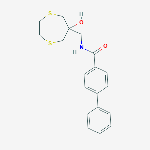 molecular formula C19H21NO2S2 B2505478 N-[(6-hydroxy-1,4-dithiepan-6-yl)methyl]-[1,1'-biphenyl]-4-carboxamide CAS No. 2415633-73-5