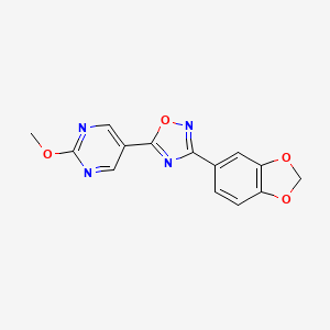 molecular formula C14H10N4O4 B2505485 3-(Benzo[d][1,3]dioxol-5-yl)-5-(2-methoxypyrimidin-5-yl)-1,2,4-oxadiazole CAS No. 2034281-06-4