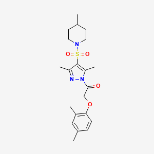 molecular formula C21H29N3O4S B2505493 1-({1-[(2,4-dimethylphenoxy)acetyl]-3,5-dimethyl-1H-pyrazol-4-yl}sulfonyl)-4-methylpiperidine CAS No. 943104-24-3