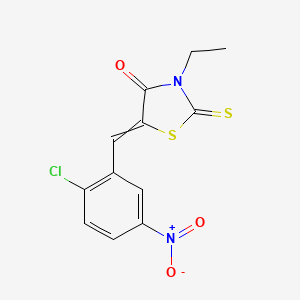 molecular formula C12H9ClN2O3S2 B2505498 5-((2-Chloro-5-nitrophenyl)methylene)-3-ethyl-2-thioxo-1,3-thiazolidin-4-one CAS No. 299904-13-5