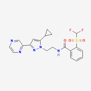 molecular formula C20H19F2N5O3S B2505504 N-(2-(5-cyclopropyl-3-(pyrazin-2-yl)-1H-pyrazol-1-yl)ethyl)-2-((difluoromethyl)sulfonyl)benzamide CAS No. 2034549-72-7