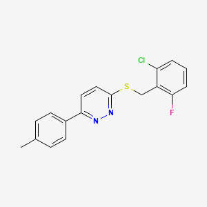 molecular formula C18H14ClFN2S B2505529 3-((2-氯-6-氟苄基)硫代)-6-(对甲苯基)吡啶二嗪 CAS No. 896044-07-8