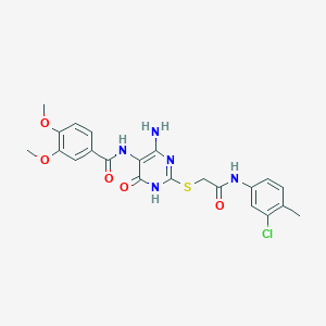 molecular formula C22H22ClN5O5S B2505548 N-(4-amino-2-((2-((3-chloro-4-methylphenyl)amino)-2-oxoethyl)thio)-6-oxo-1,6-dihydropyrimidin-5-yl)-3,4-dimethoxybenzamide CAS No. 868227-09-2