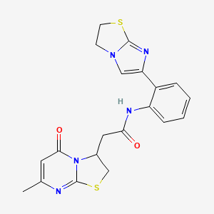 molecular formula C20H19N5O2S2 B2505549 N-(2-(2,3-dihydroimidazo[2,1-b]thiazol-6-yl)phenyl)-2-(7-methyl-5-oxo-3,5-dihydro-2H-thiazolo[3,2-a]pyrimidin-3-yl)acetamide CAS No. 2034616-08-3