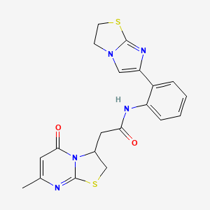 molecular formula C20H19N5O2S2 B2505549 N-(2-(2,3-二氢咪唑并[2,1-b]噻唑-6-基)苯基)-2-(7-甲基-5-氧代-3,5-二氢-2H-噻唑并[3,2-a]嘧啶-3-基)乙酰胺 CAS No. 2034616-08-3