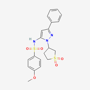 molecular formula C20H21N3O5S2 B2505553 N-(1-(1,1-二氧化四氢噻吩-3-基)-3-苯基-1H-吡唑-5-基)-4-甲氧基苯磺酰胺 CAS No. 1010868-66-2