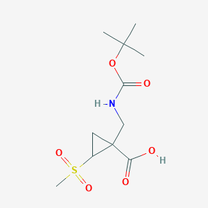 molecular formula C11H19NO6S B2505556 1-({[(叔丁氧羰基)氨基]甲基）-2-甲磺酰环丙烷-1-羧酸 CAS No. 2094675-81-5