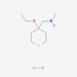 molecular formula C9H20ClNOS B2505567 1-(4-乙氧基硫杂烷-4-基)-N-甲基甲胺;盐酸盐 CAS No. 2416236-29-6