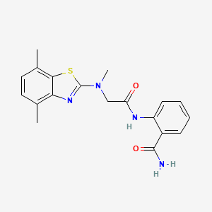 molecular formula C19H20N4O2S B2505571 2-(2-((4,7-二甲基苯并[d]噻唑-2-基)(甲基)氨基)乙酰胺基)苯甲酰胺 CAS No. 1351644-07-9