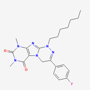 molecular formula C22H27FN6O2 B2505578 3-(4-fluorophenyl)-1-heptyl-7,9-dimethyl-7,9-dihydro-[1,2,4]triazino[3,4-f]purine-6,8(1H,4H)-dione CAS No. 898443-61-3