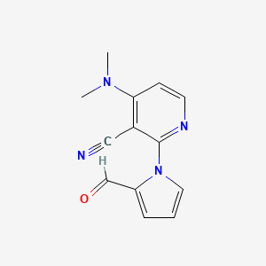 molecular formula C13H12N4O B2505601 4-(dimethylamino)-2-(2-formyl-1H-pyrrol-1-yl)nicotinonitrile CAS No. 303986-36-9