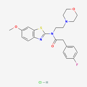 molecular formula C22H25ClFN3O3S B2505607 2-(4-fluorophenyl)-N-(6-methoxybenzo[d]thiazol-2-yl)-N-(2-morpholinoethyl)acetamide hydrochloride CAS No. 1216457-00-9