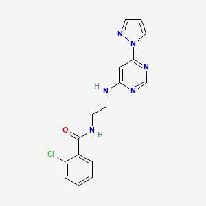 molecular formula C16H15ClN6O B2505621 N-(2-((6-(1H-吡唑-1-基)嘧啶-4-基)氨基)乙基)-2-氯苯甲酰胺 CAS No. 1170983-40-0
