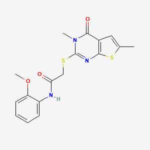 molecular formula C17H17N3O3S2 B2505636 2-(3,6-dimethyl-4-oxothieno[2,3-d]pyrimidin-2-yl)sulfanyl-N-(2-methoxyphenyl)acetamide CAS No. 878712-66-4