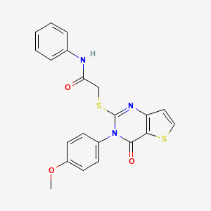 molecular formula C21H17N3O3S2 B2505646 2-((3-(4-methoxyphenyl)-4-oxo-3,4-dihydrothieno[3,2-d]pyrimidin-2-yl)thio)-N-phenylacetamide CAS No. 1798456-31-1