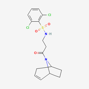molecular formula C16H18Cl2N2O3S B2505672 N-(3-((1R,5S)-8-azabicyclo[3.2.1]oct-2-en-8-yl)-3-oxopropyl)-2,6-dichlorobenzenesulfonamide CAS No. 1797739-77-5