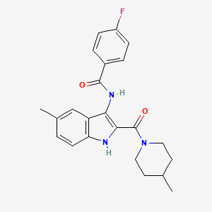 molecular formula C23H24FN3O2 B2505684 4-fluoro-N-[5-methyl-2-(4-methylpiperidine-1-carbonyl)-1H-indol-3-yl]benzamide CAS No. 1029765-05-6