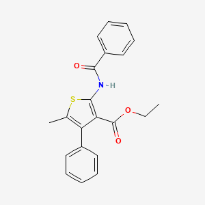 molecular formula C21H19NO3S B2505689 Ethyl 5-methyl-4-phenyl-2-[(phenylcarbonyl)amino]thiophene-3-carboxylate CAS No. 43088-50-2