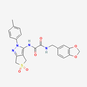 molecular formula C22H20N4O6S B2505690 N1-(benzo[d][1,3]dioxol-5-ylmethyl)-N2-(5,5-dioxido-2-(p-tolyl)-4,6-dihydro-2H-thieno[3,4-c]pyrazol-3-yl)oxalamide CAS No. 899750-99-3