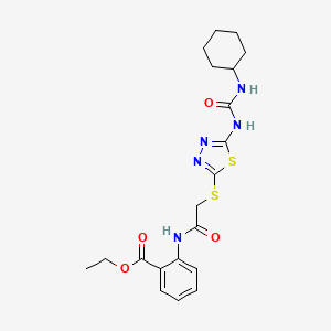molecular formula C20H25N5O4S2 B2505700 Ethyl 2-(2-((5-(3-cyclohexylureido)-1,3,4-thiadiazol-2-yl)thio)acetamido)benzoate CAS No. 898461-92-2